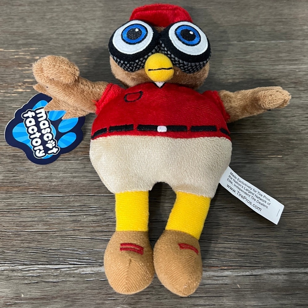 Mascot Factory Tire Pros Mascot Bird Plush Stuffed Animal Red Uniform 8" NWT